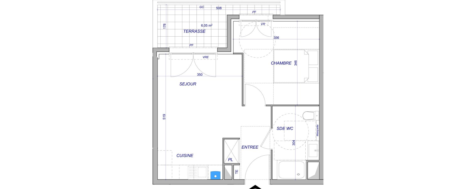 Appartement T2 de 38,10 m2 au Cannet Tignes et s&eacute;vign&eacute;