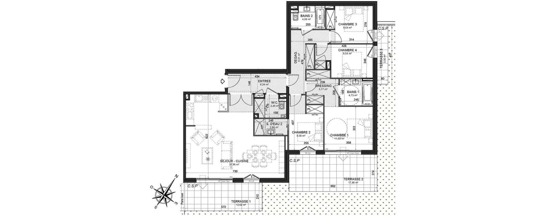 Appartement T5 de 113,05 m2 au Cannet Centre