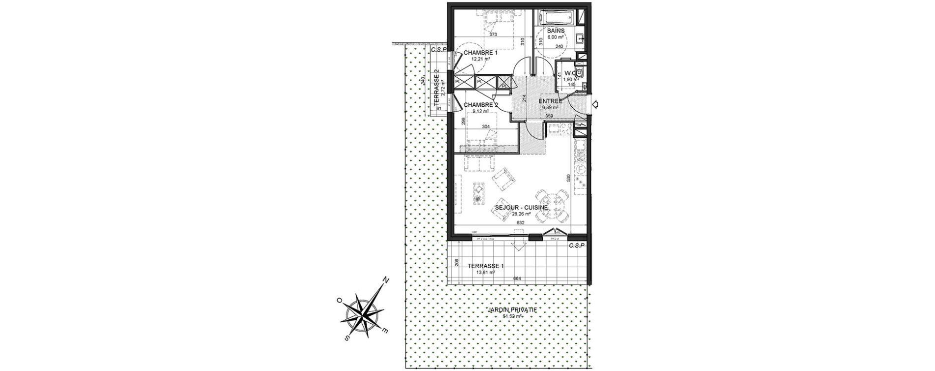 Appartement T3 de 64,38 m2 au Cannet Centre