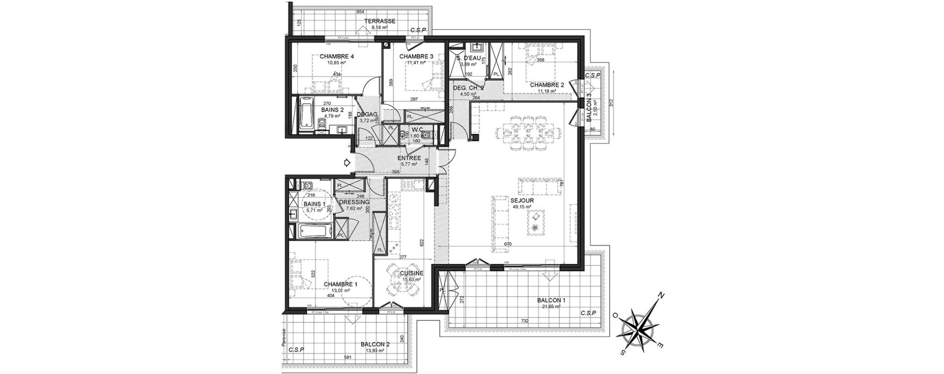 Appartement T5 de 148,03 m2 au Cannet Centre