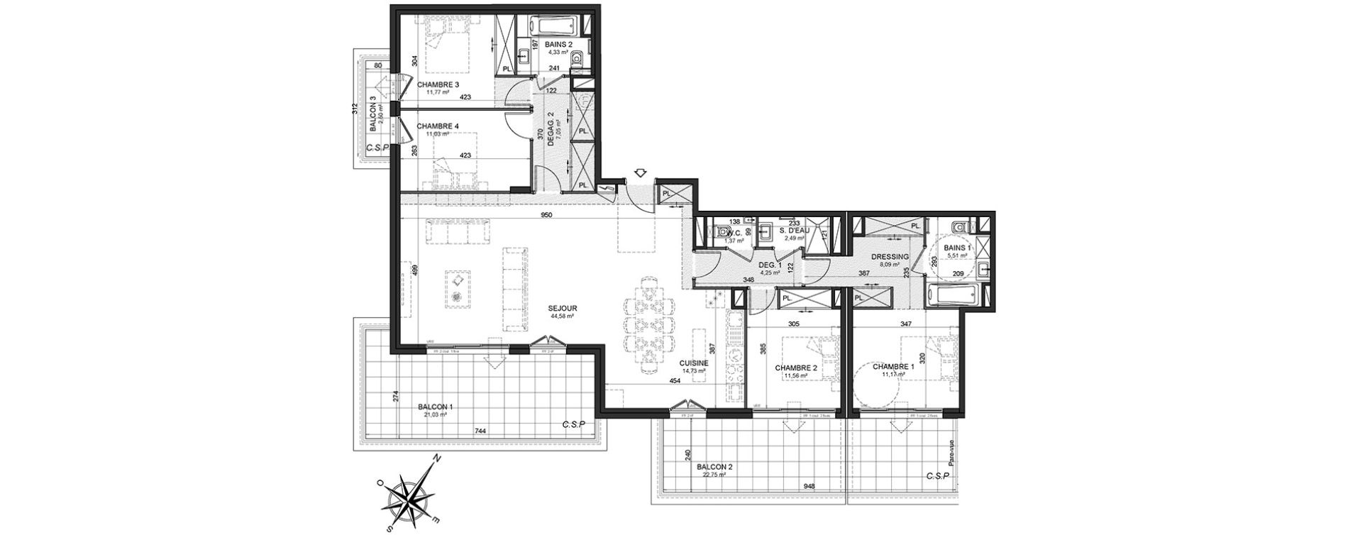 Appartement T5 de 137,93 m2 au Cannet Centre