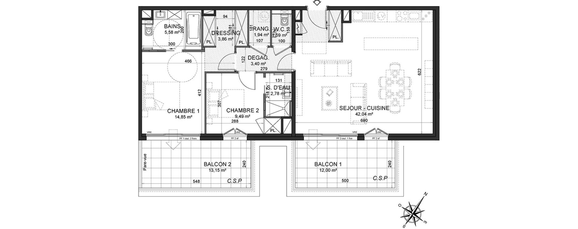 Appartement T3 de 85,53 m2 au Cannet Centre