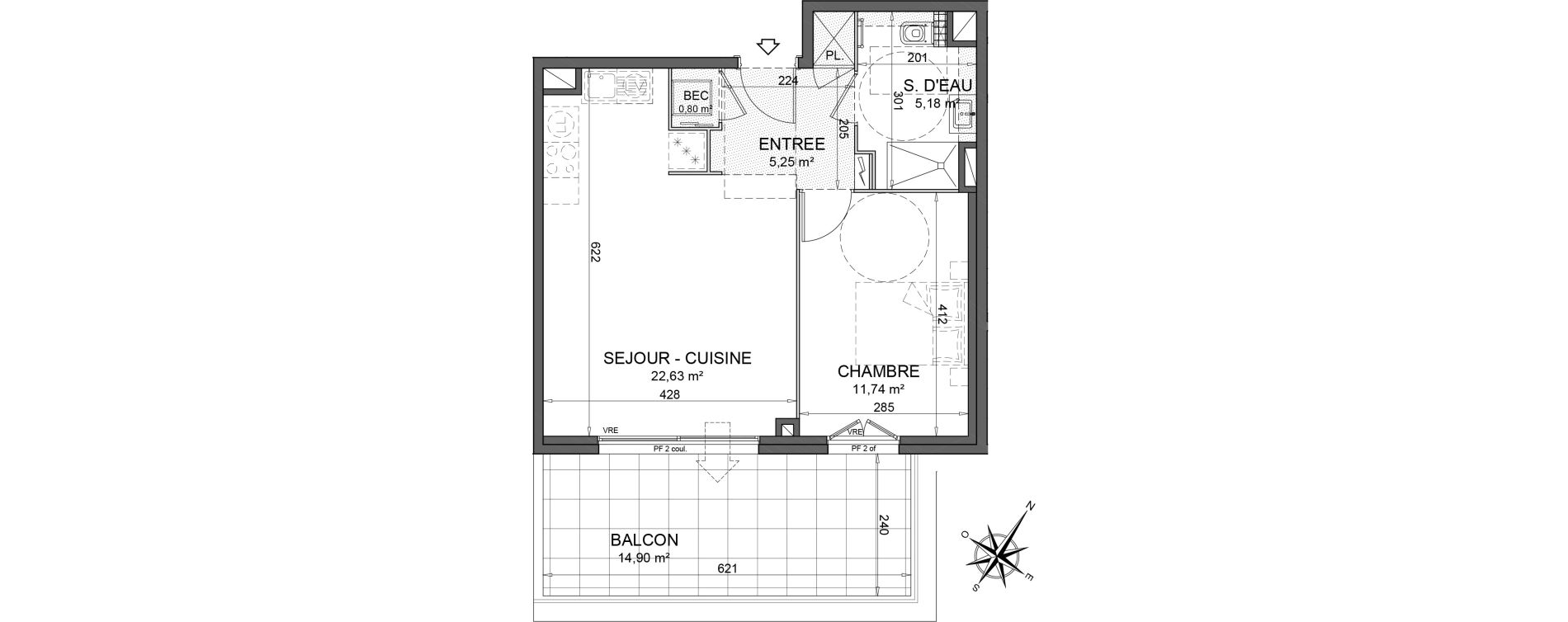Appartement T2 de 45,60 m2 au Cannet Centre