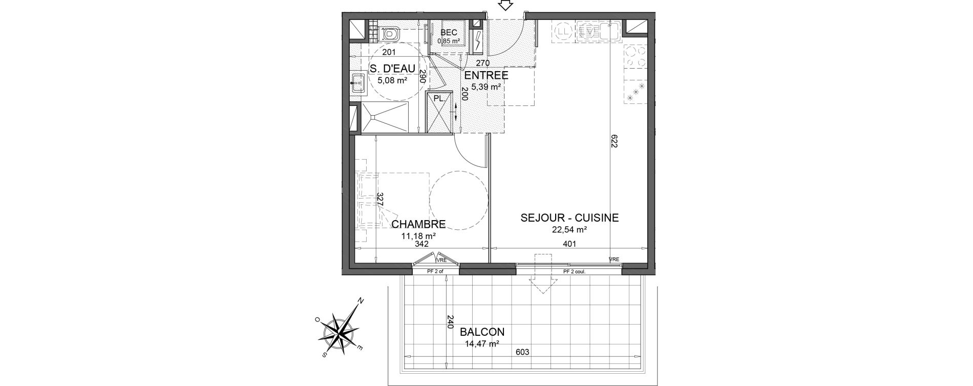 Appartement T2 de 45,04 m2 au Cannet Centre