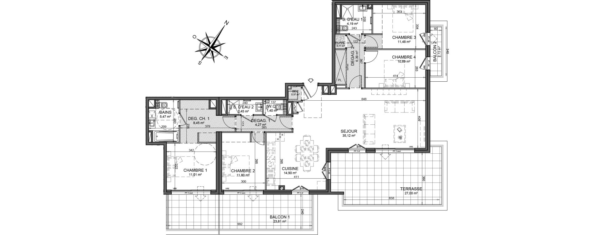 Appartement T5 de 129,50 m2 au Cannet Centre