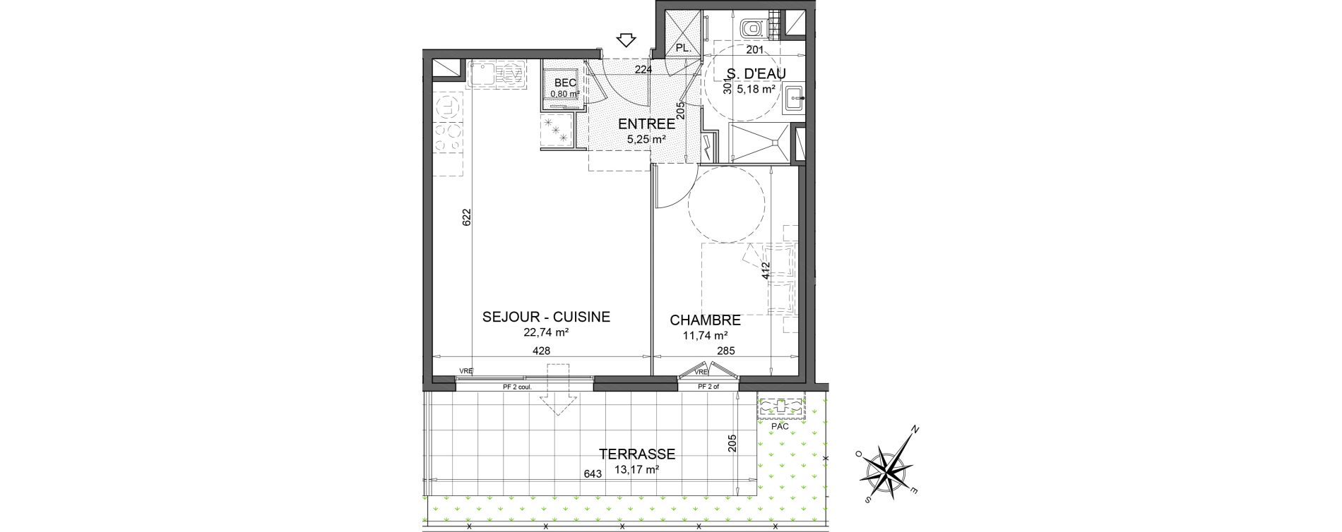 Appartement T2 de 45,71 m2 au Cannet Centre