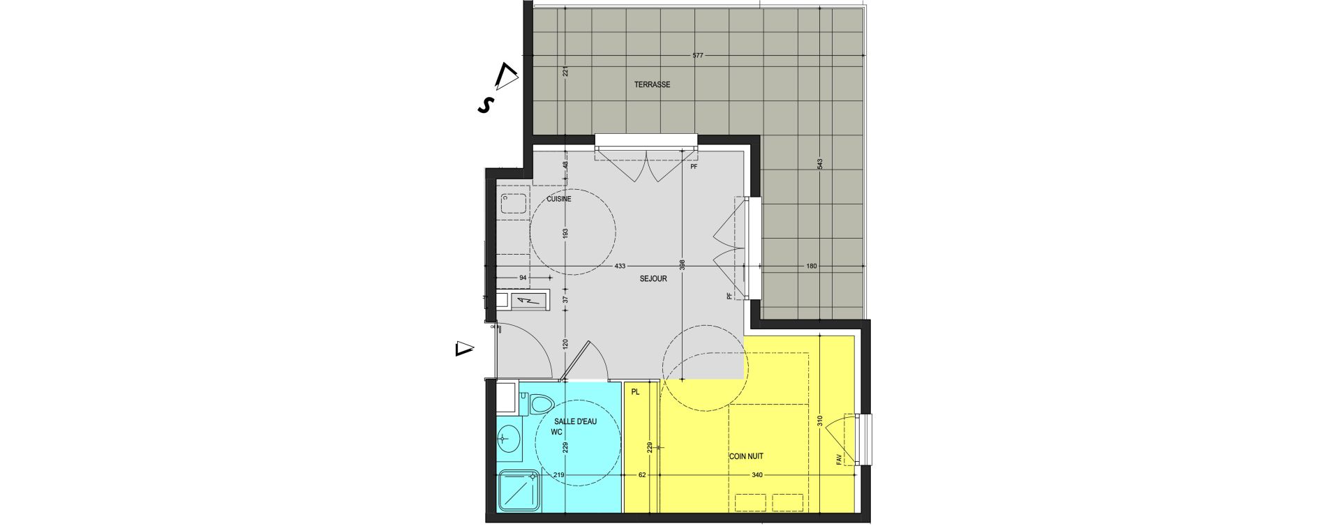 Appartement T1 bis de 32,19 m2 au Cannet Centre