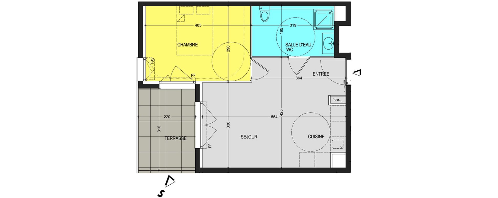 Appartement T2 de 39,11 m2 au Cannet Centre