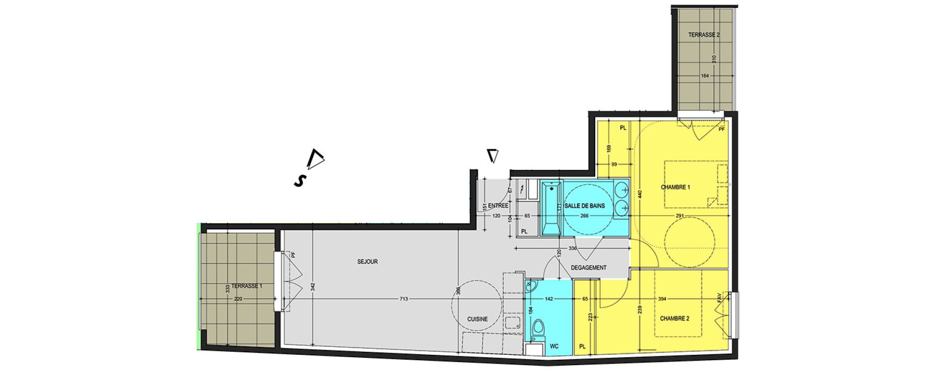 Appartement T3 de 64,57 m2 au Cannet Centre