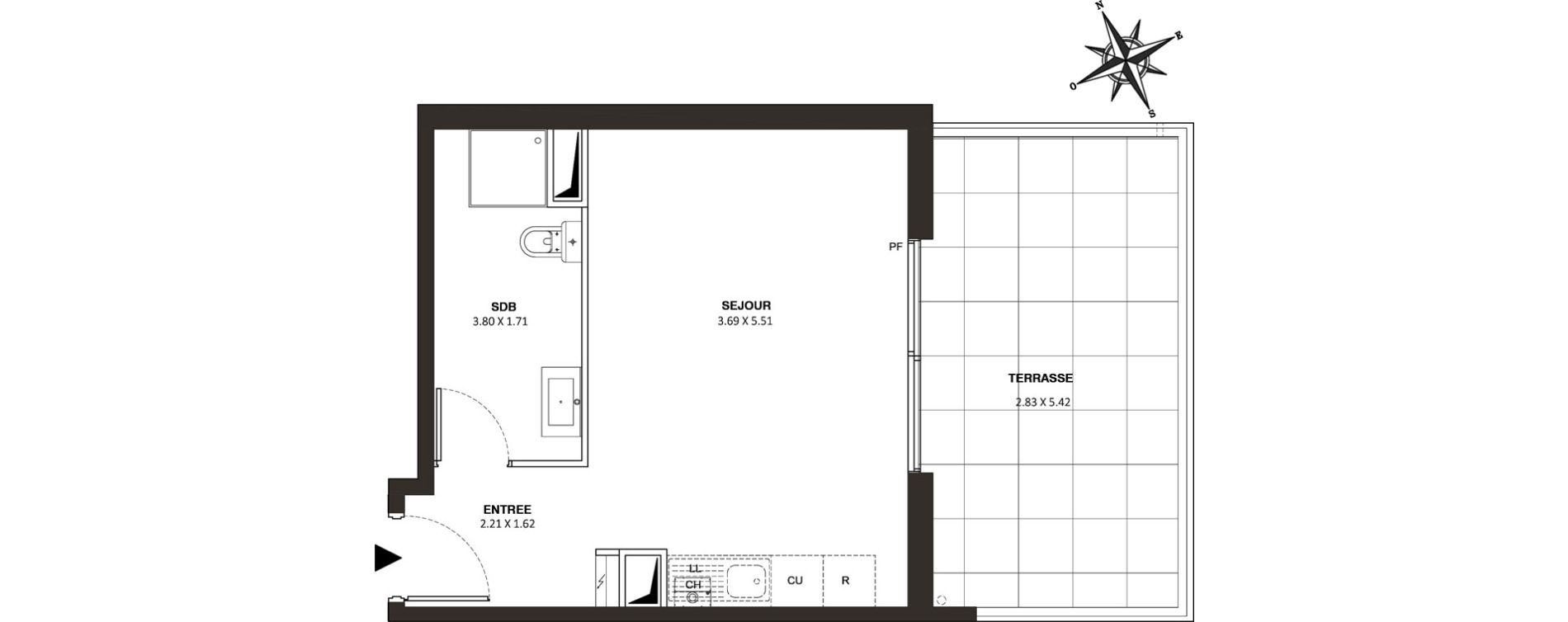 Appartement T1 de 29,28 m2 au Cannet Le haut cannet