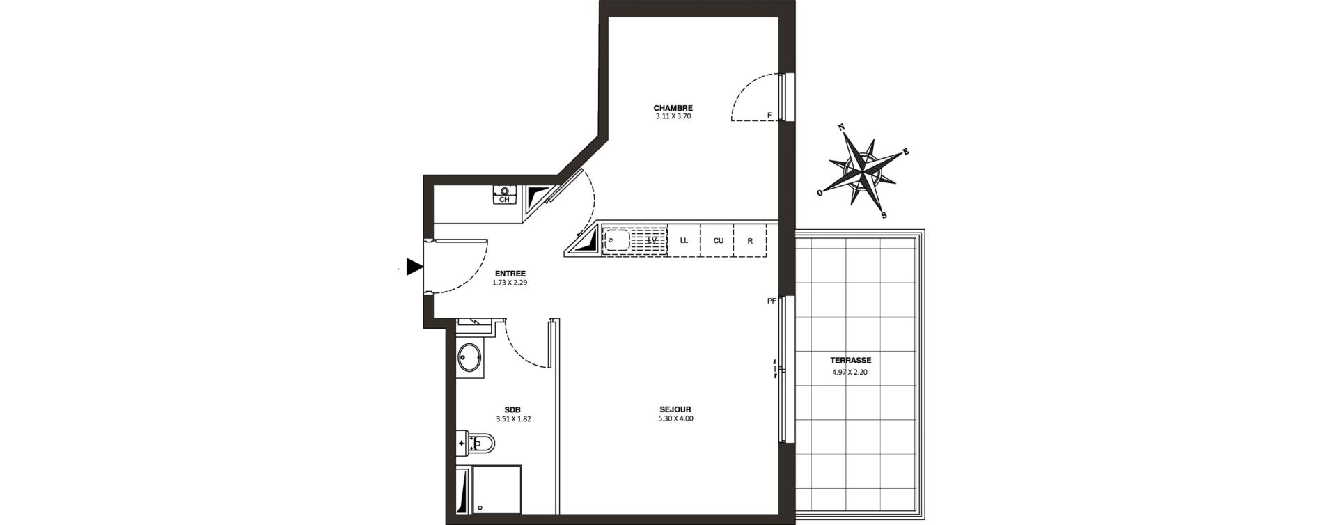 Appartement T2 de 44,55 m2 au Cannet Le haut cannet