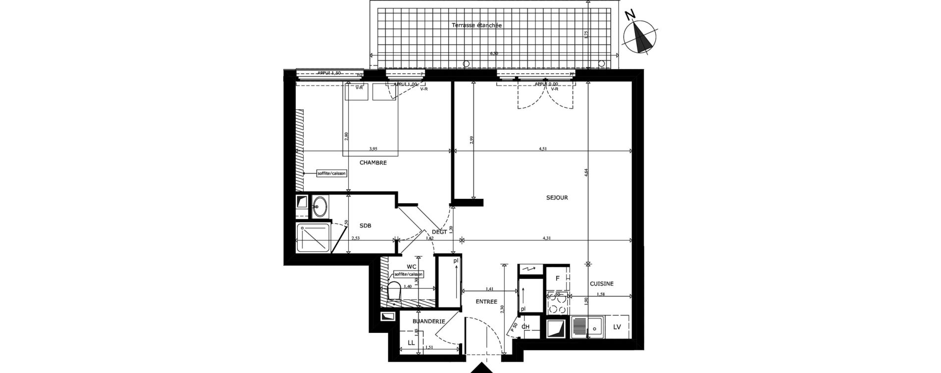 Appartement T2 de 49,50 m2 au Cannet Centre