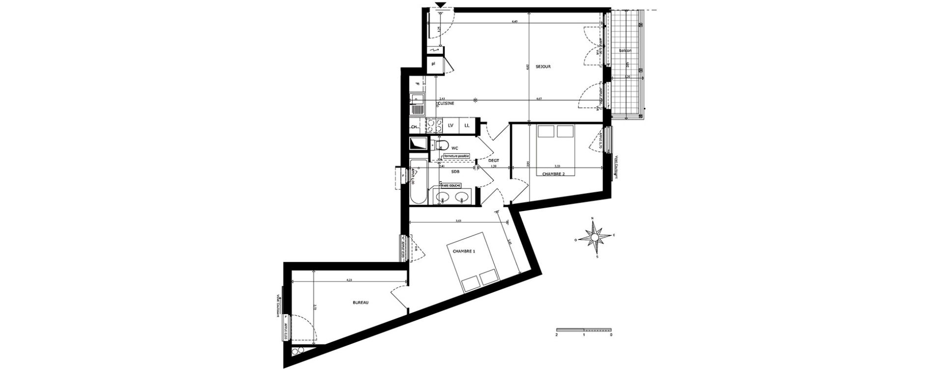 Appartement T3 de 68,62 m2 au Cannet Centre