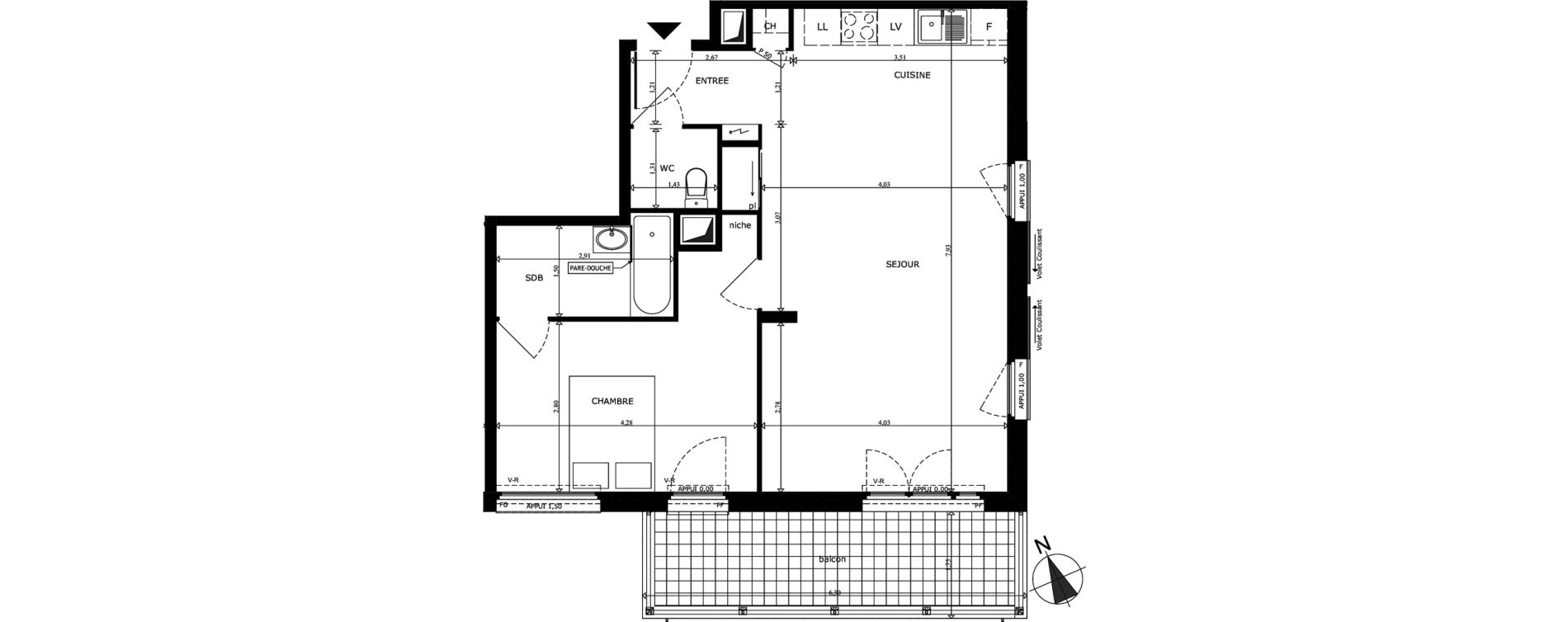 Appartement T2 de 55,37 m2 au Cannet Centre