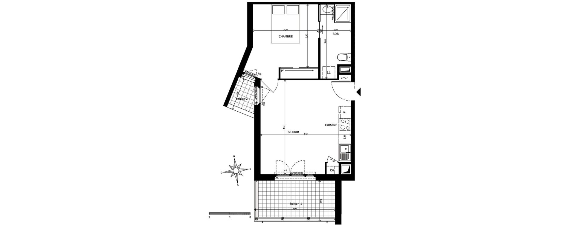 Appartement T2 de 36,95 m2 au Cannet Centre