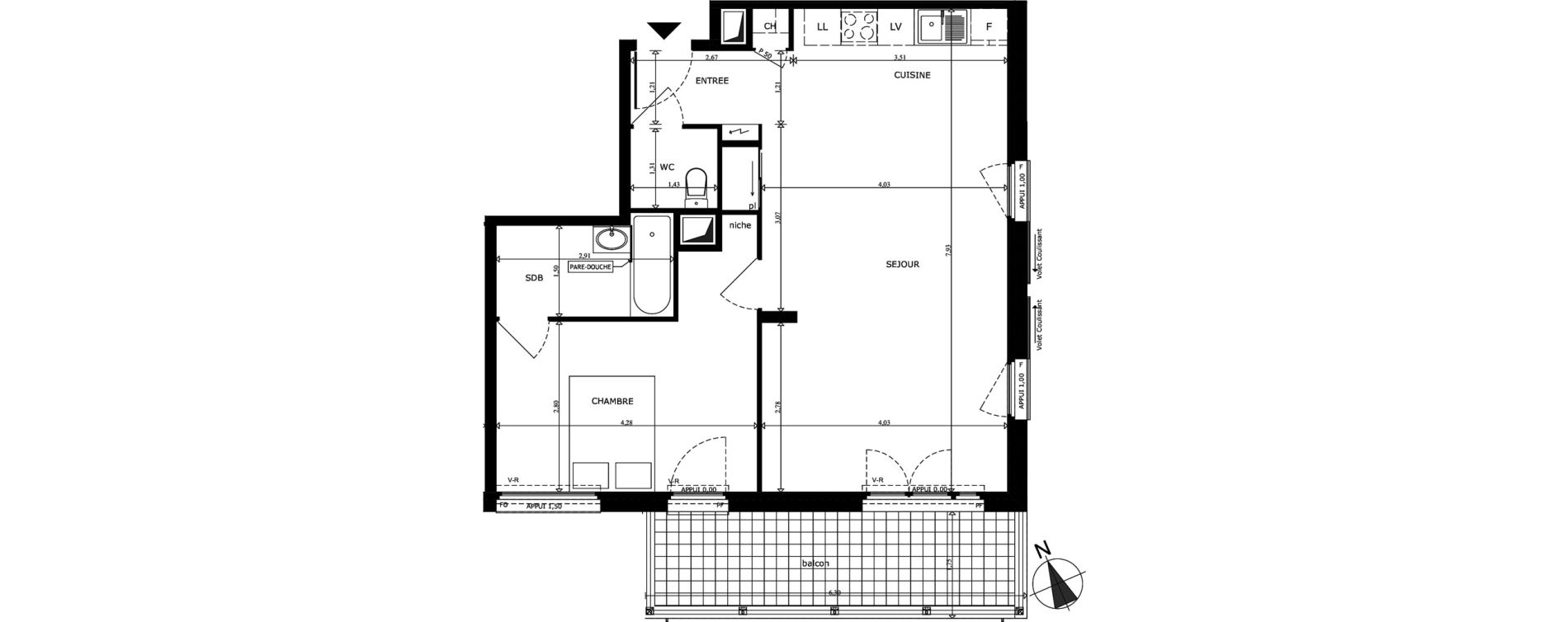 Appartement T2 de 55,37 m2 au Cannet Centre