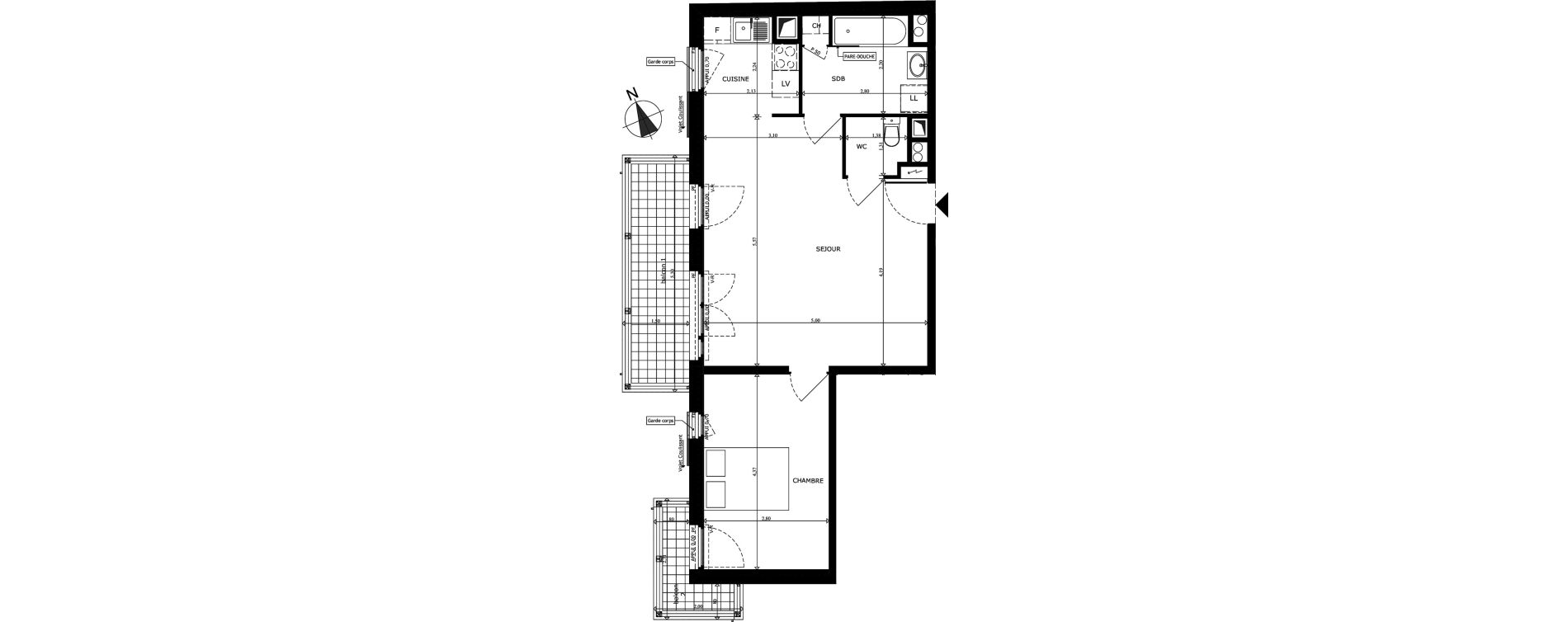 Appartement T2 de 49,43 m2 au Cannet Centre