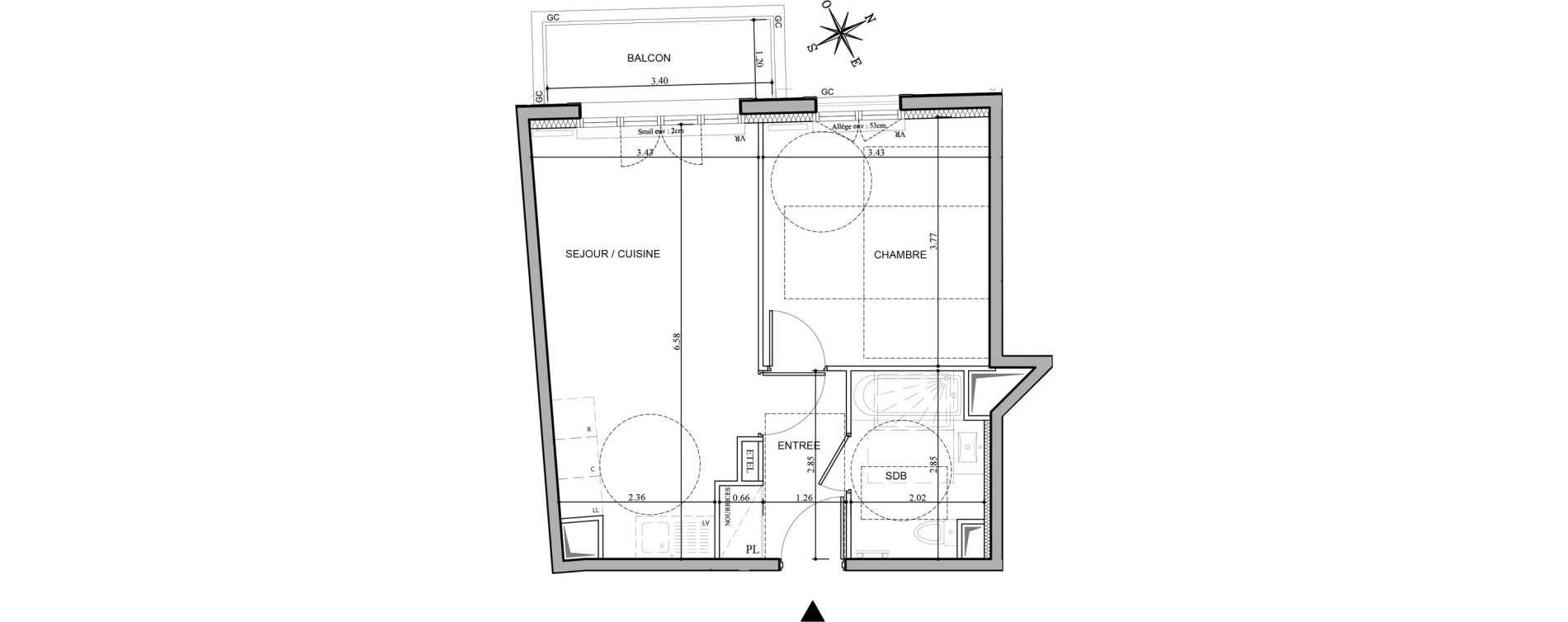 Appartement T2 de 42,01 m2 au Rouret Centre
