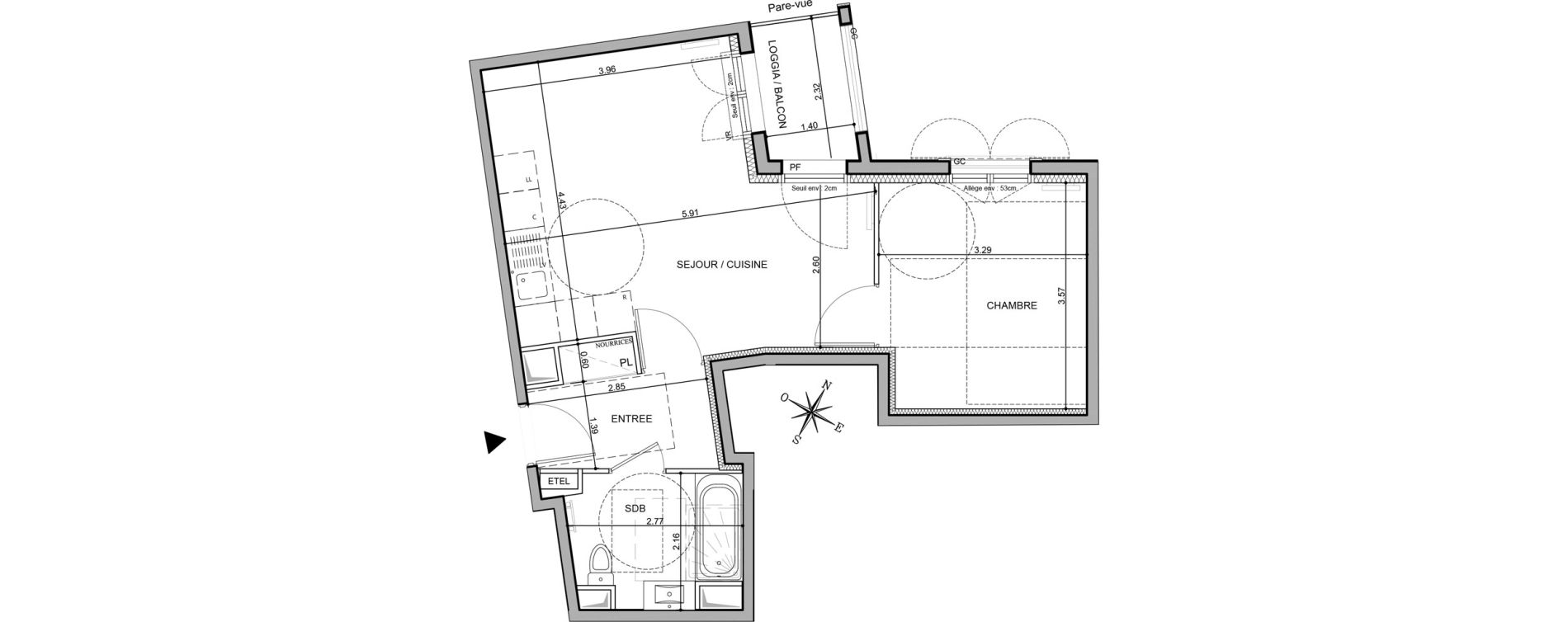 Appartement T2 de 44,99 m2 au Rouret Centre