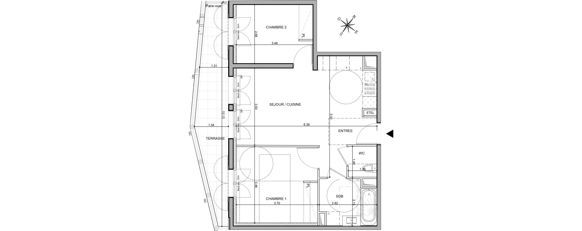 Appartement T2 de 43,38 m2 au Rouret Centre