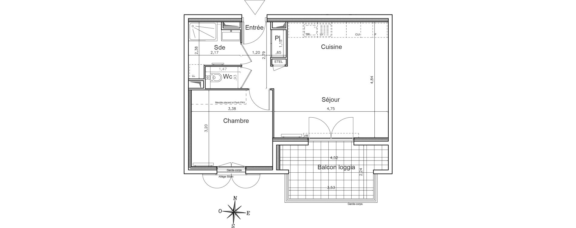 Appartement T2 de 42,46 m2 au Rouret Centre