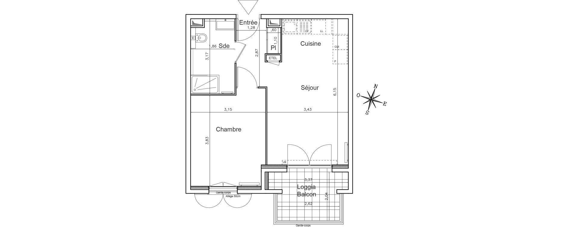 Appartement T2 de 42,35 m2 au Rouret Centre