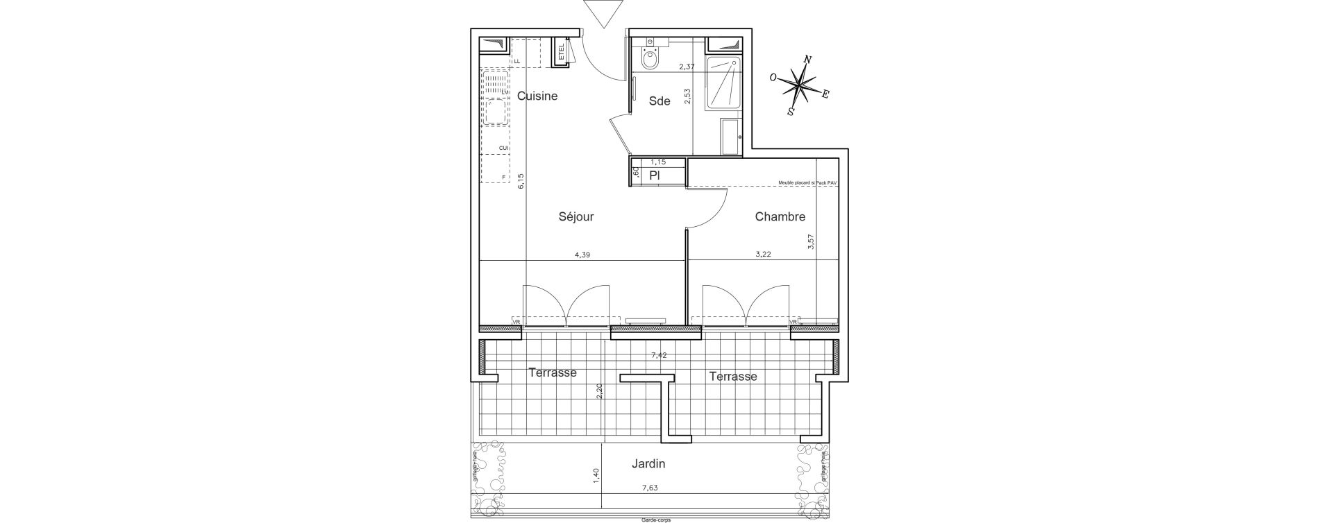 Appartement T2 de 40,55 m2 au Rouret Centre
