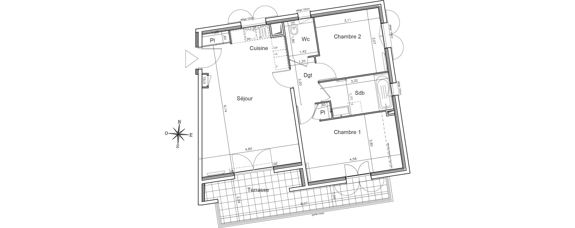 Appartement T3 de 63,09 m2 au Rouret Centre