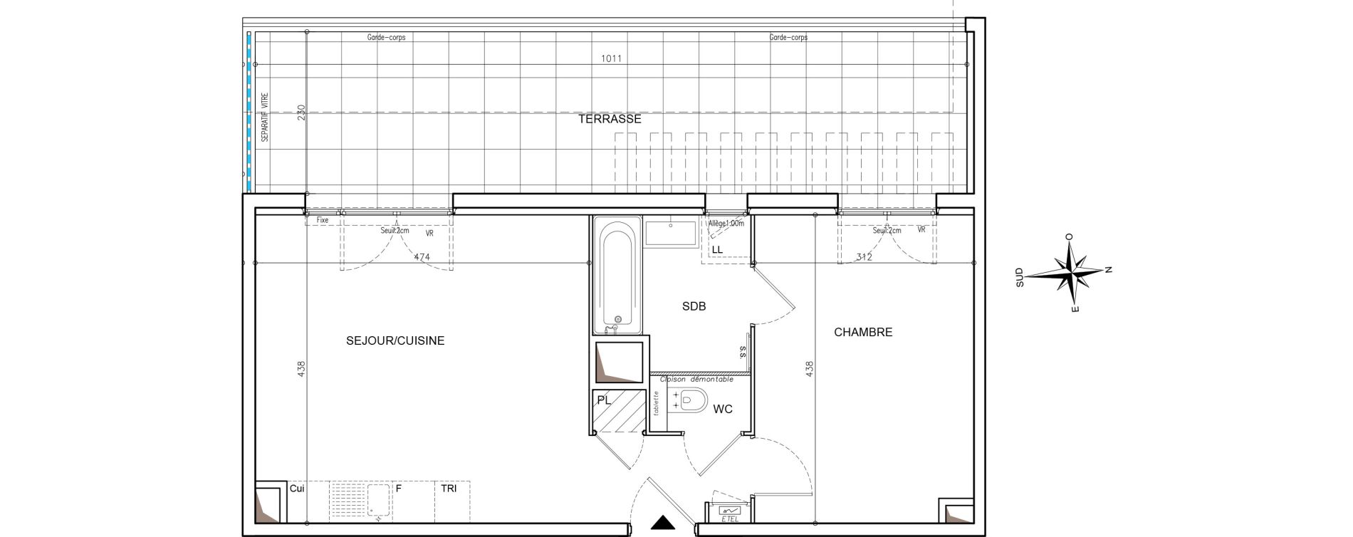 Appartement T2 de 42,90 m2 &agrave; Mougins Val-tournamy