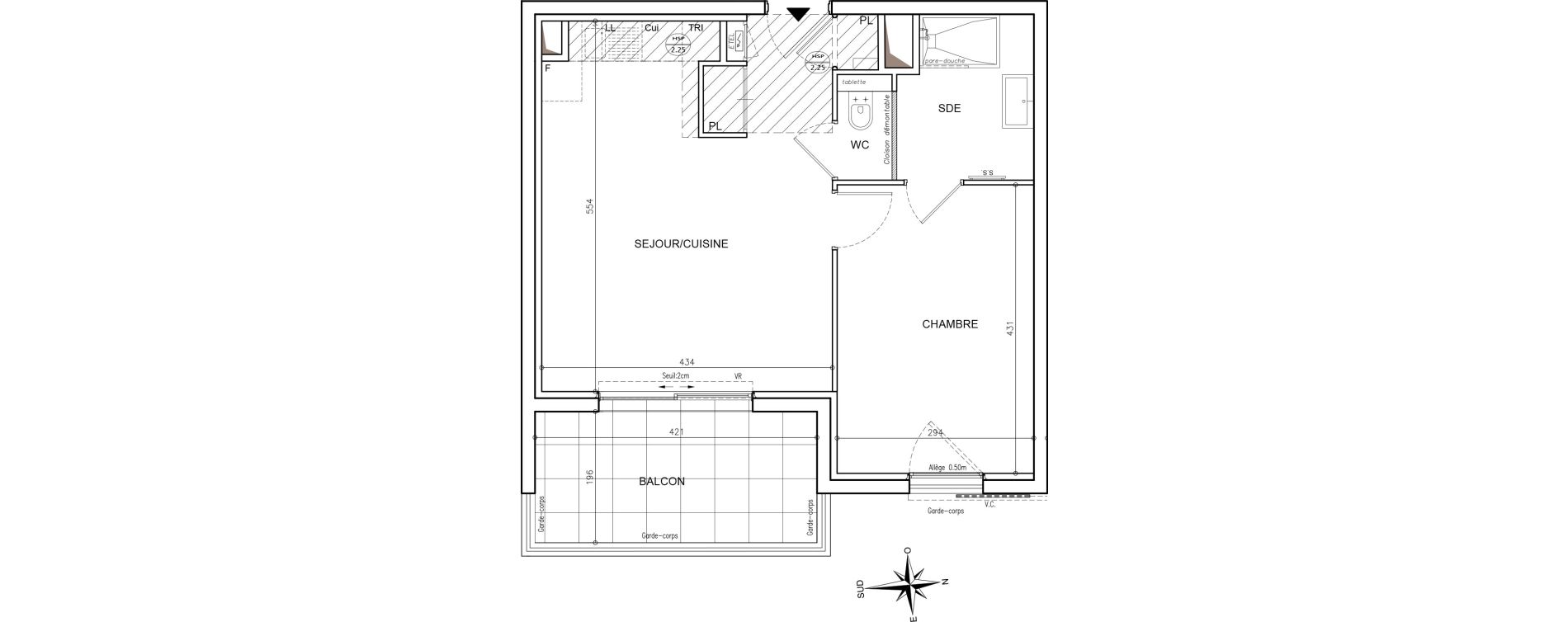 Appartement T2 de 42,79 m2 &agrave; Mougins Val-tournamy