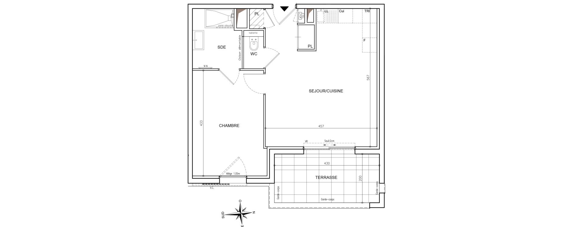 Appartement T2 de 43,89 m2 &agrave; Mougins Val-tournamy