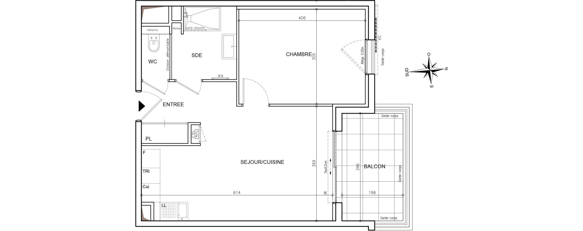 Appartement T2 de 42,91 m2 &agrave; Mougins Val-tournamy