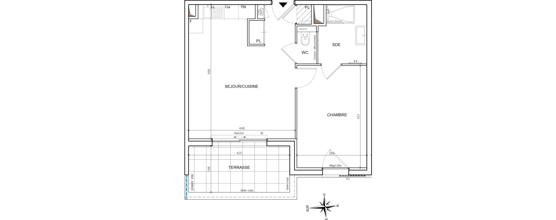 Appartement T2 de 44,08 m2 &agrave; Mougins Val-tournamy