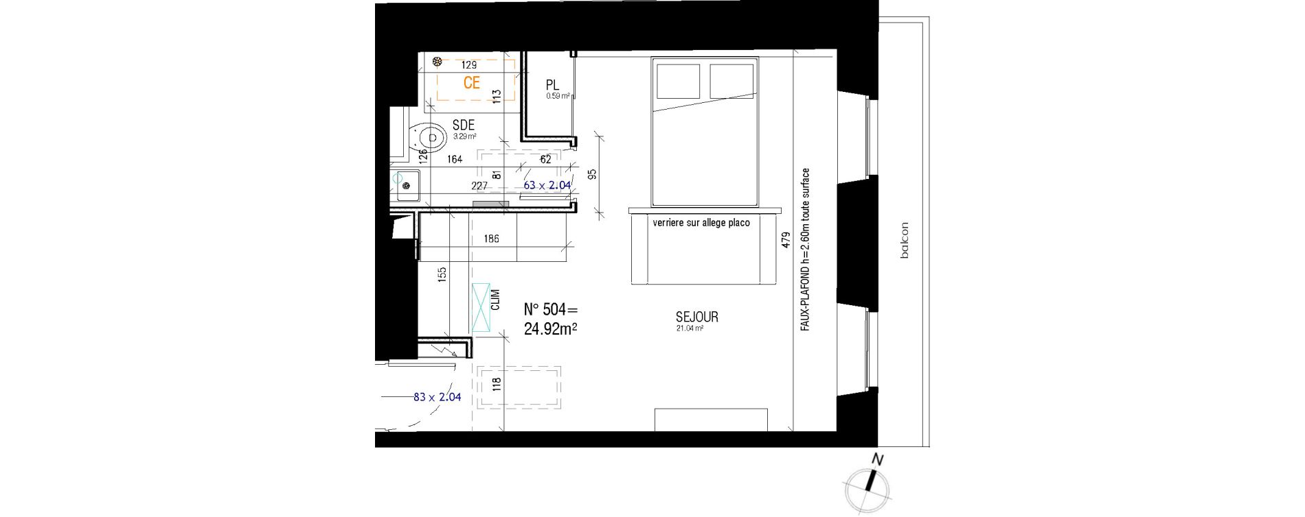 Appartement T1 de 24,92 m2 &agrave; Nice Jean medecin