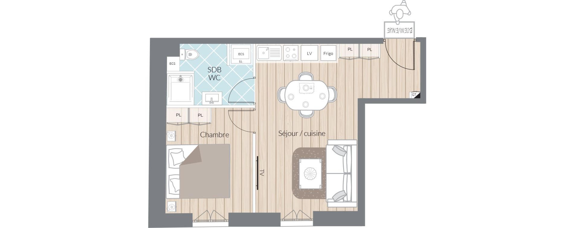 Appartement T1 bis de 37,01 m2 &agrave; Nice Thiers
