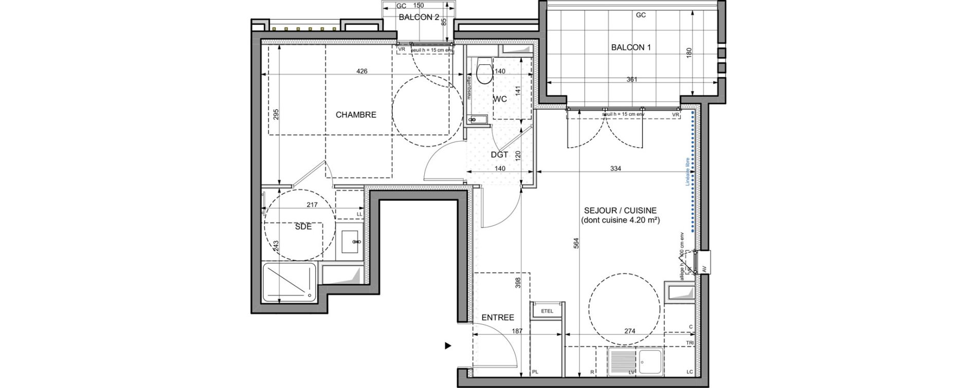 Appartement T2 de 44,08 m2 &agrave; Nice Cimiez