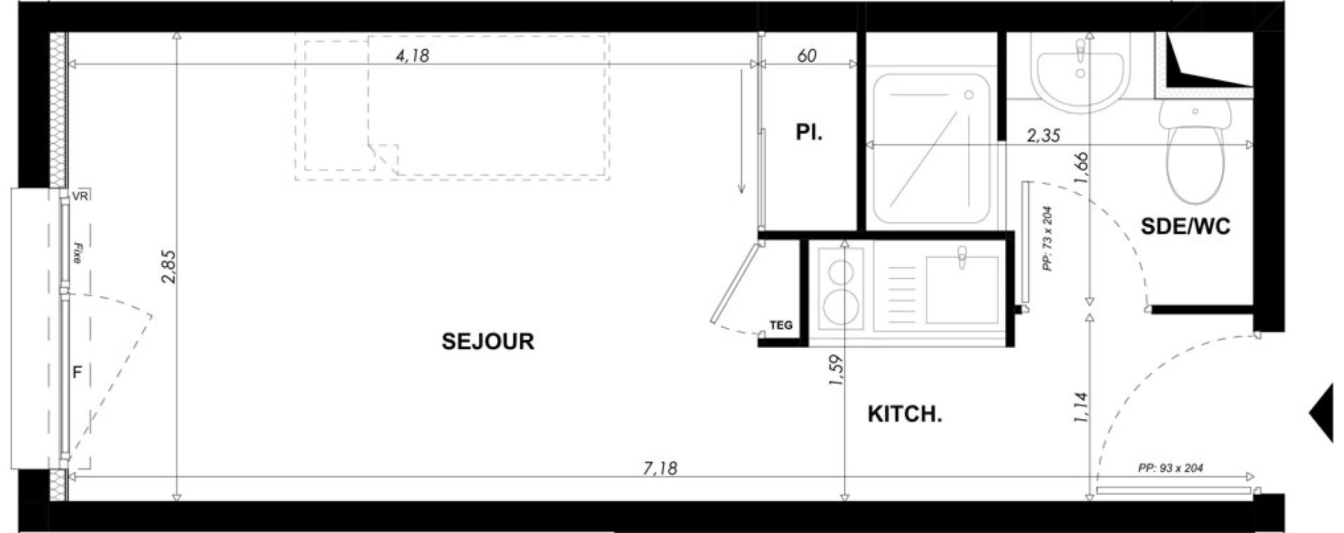 Appartement T1 meubl&eacute; de 19,75 m2 &agrave; Nice Pasteur
