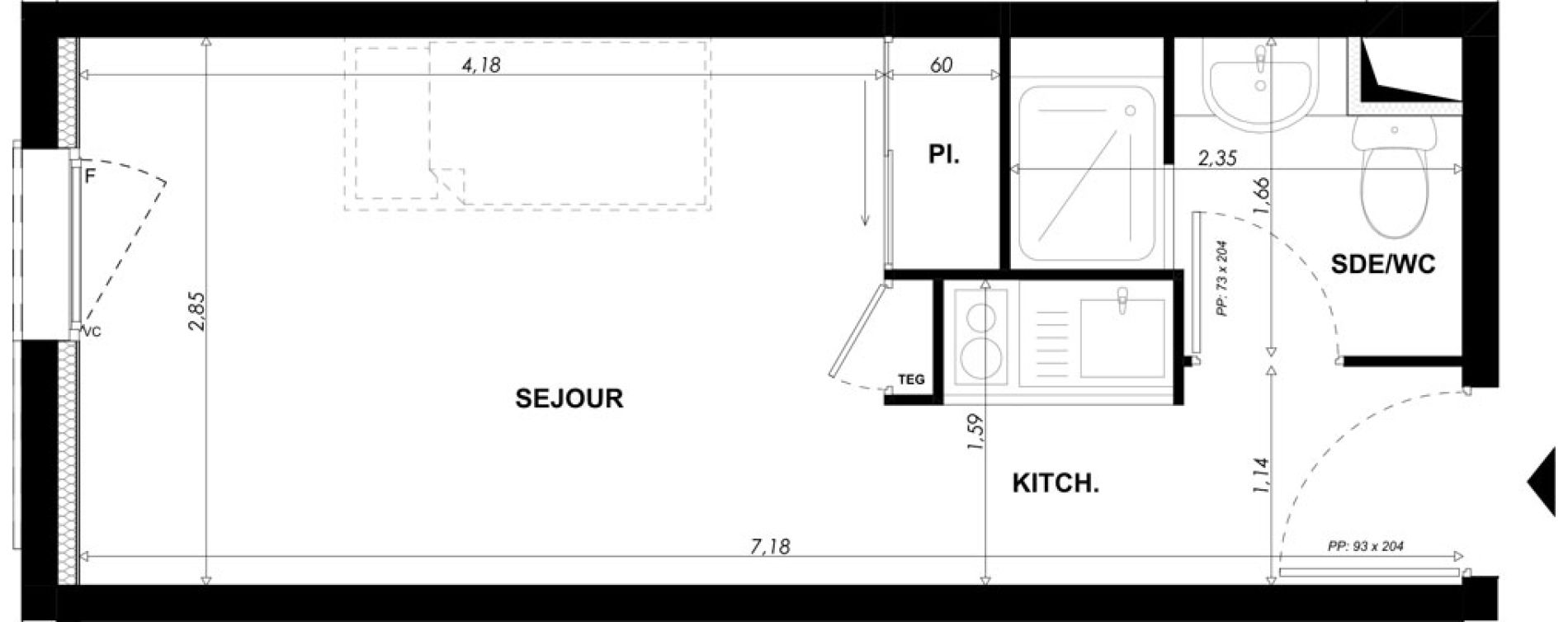 Appartement T1 meubl&eacute; de 19,75 m2 &agrave; Nice Pasteur
