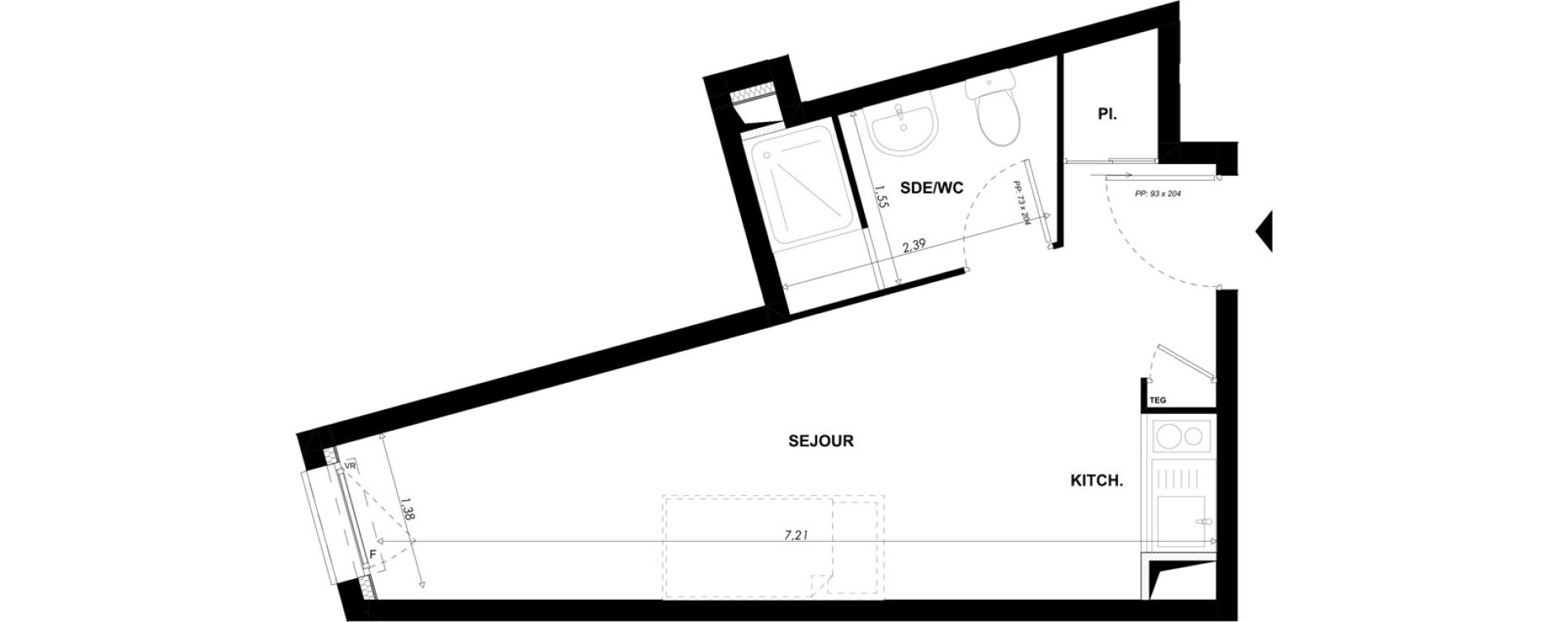 Appartement T1 meubl&eacute; de 22,80 m2 &agrave; Nice Pasteur