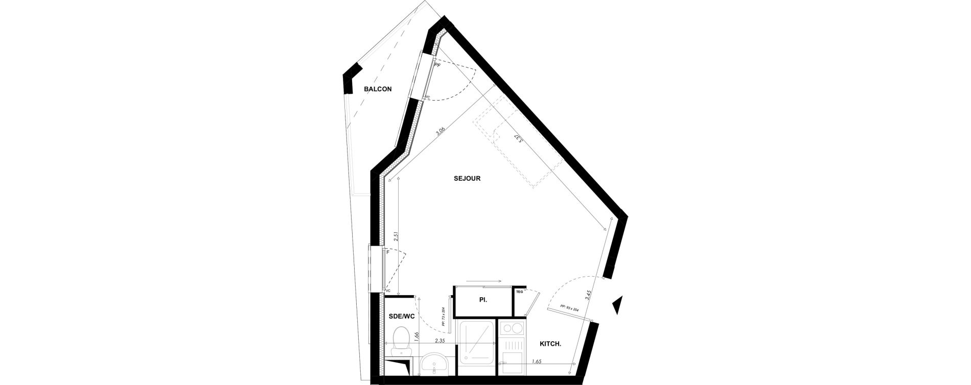 Appartement T1 meubl&eacute; de 24,30 m2 &agrave; Nice Pasteur