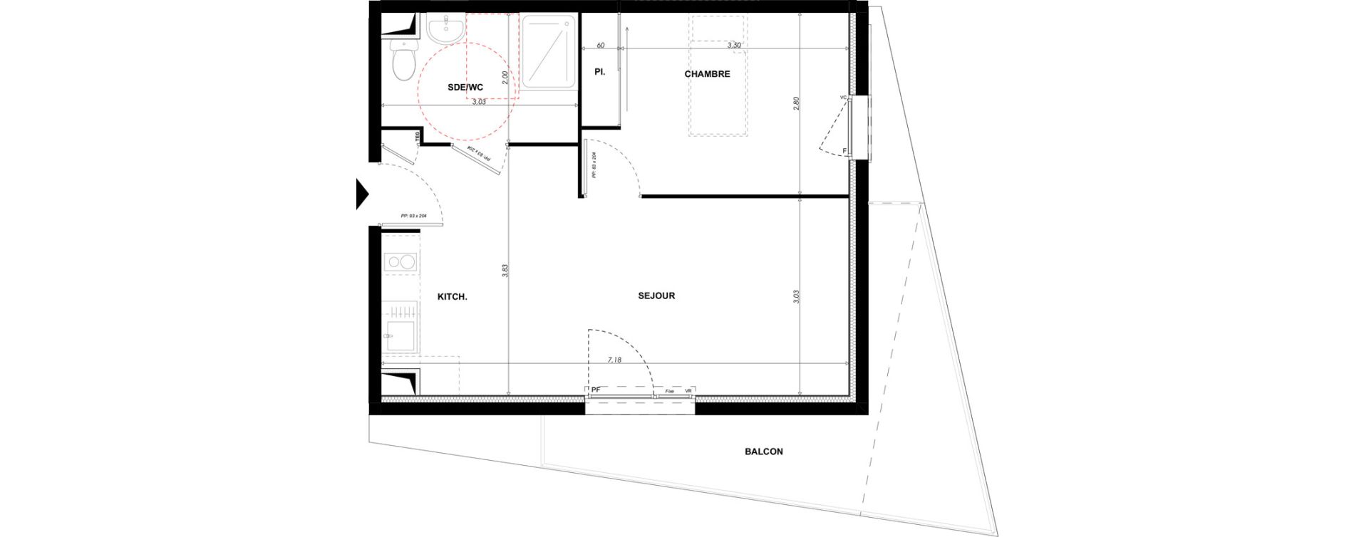 Appartement T2 meubl&eacute; de 40,95 m2 &agrave; Nice Pasteur