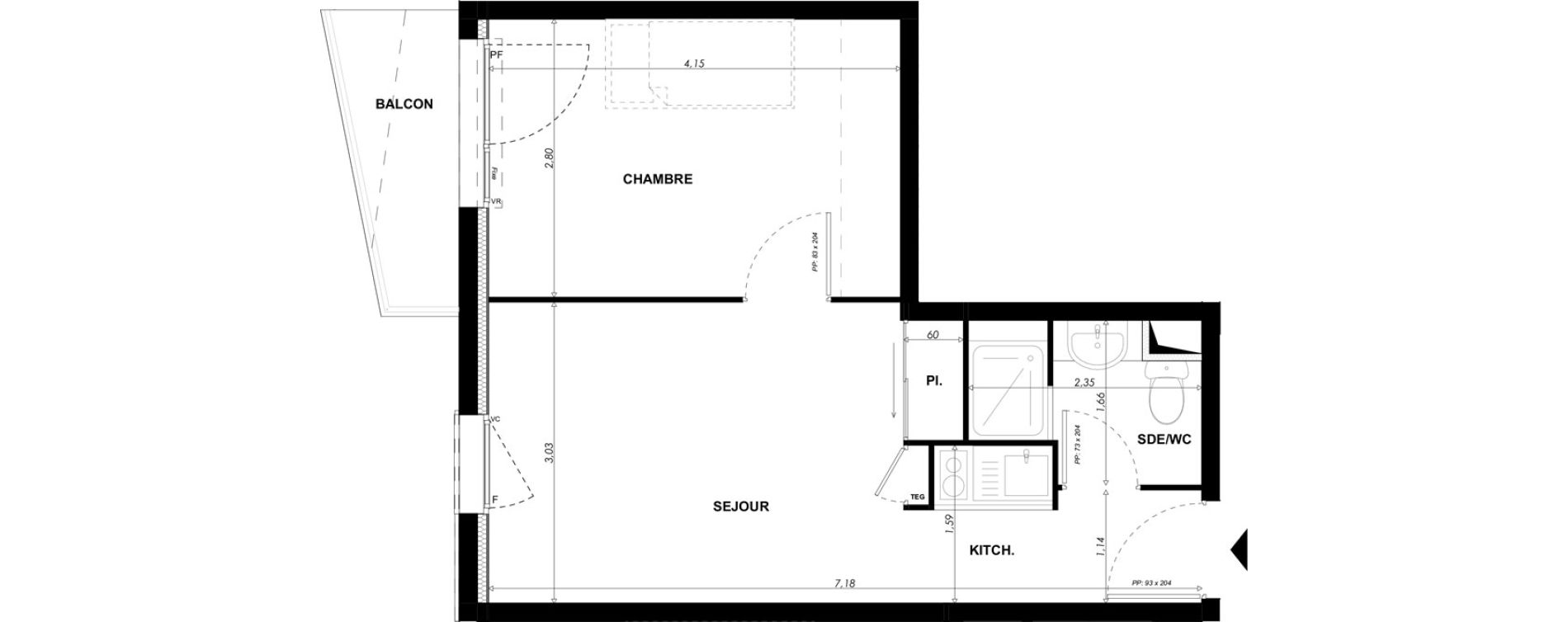 Appartement T2 meubl&eacute; de 32,10 m2 &agrave; Nice Pasteur