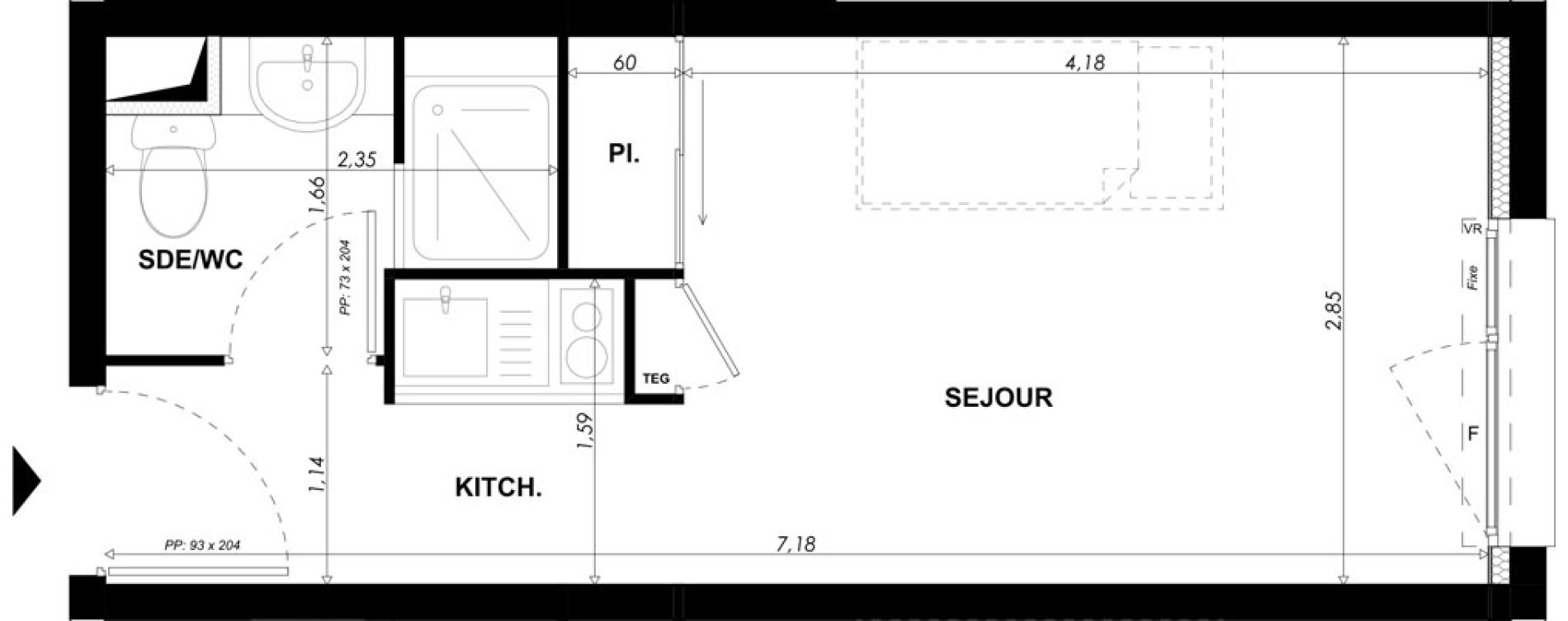 Appartement T1 meubl&eacute; de 19,75 m2 &agrave; Nice Pasteur