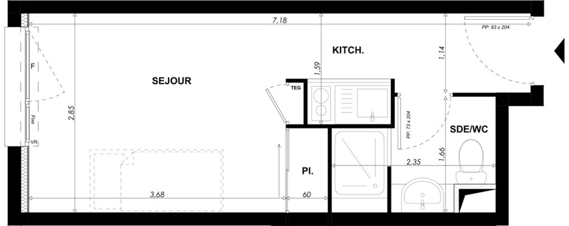 Appartement T1 meubl&eacute; de 18,90 m2 &agrave; Nice Pasteur