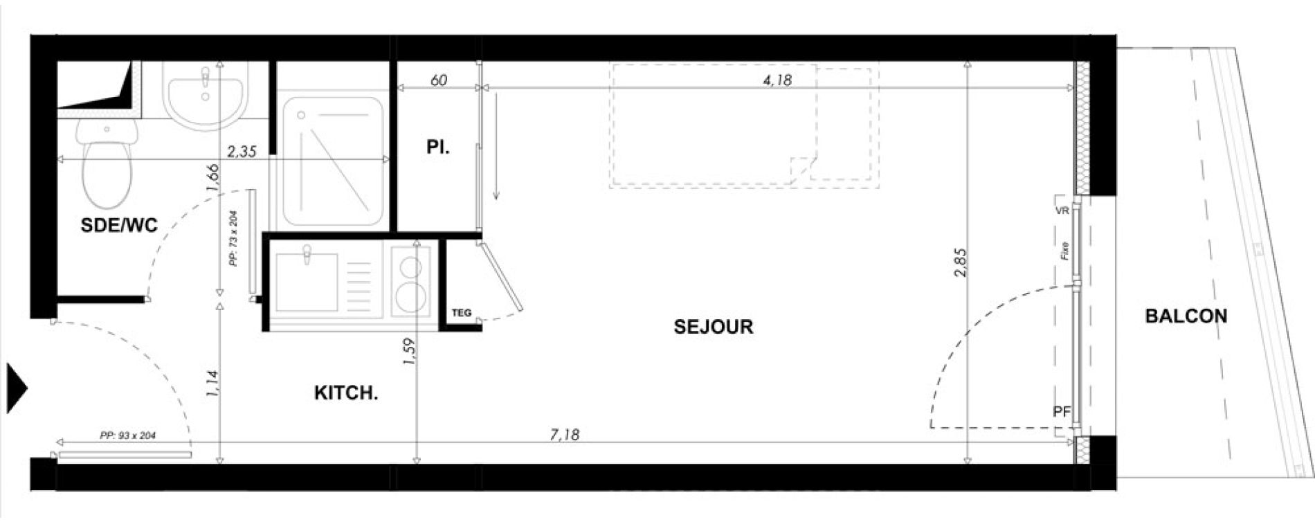 Appartement T1 meubl&eacute; de 19,75 m2 &agrave; Nice Pasteur