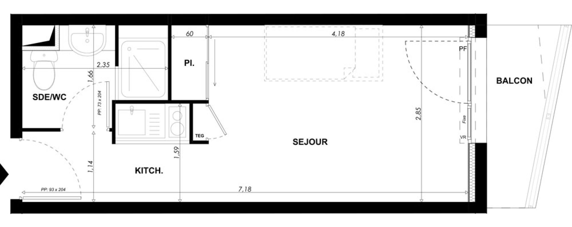 Appartement T1 meubl&eacute; de 19,75 m2 &agrave; Nice Pasteur