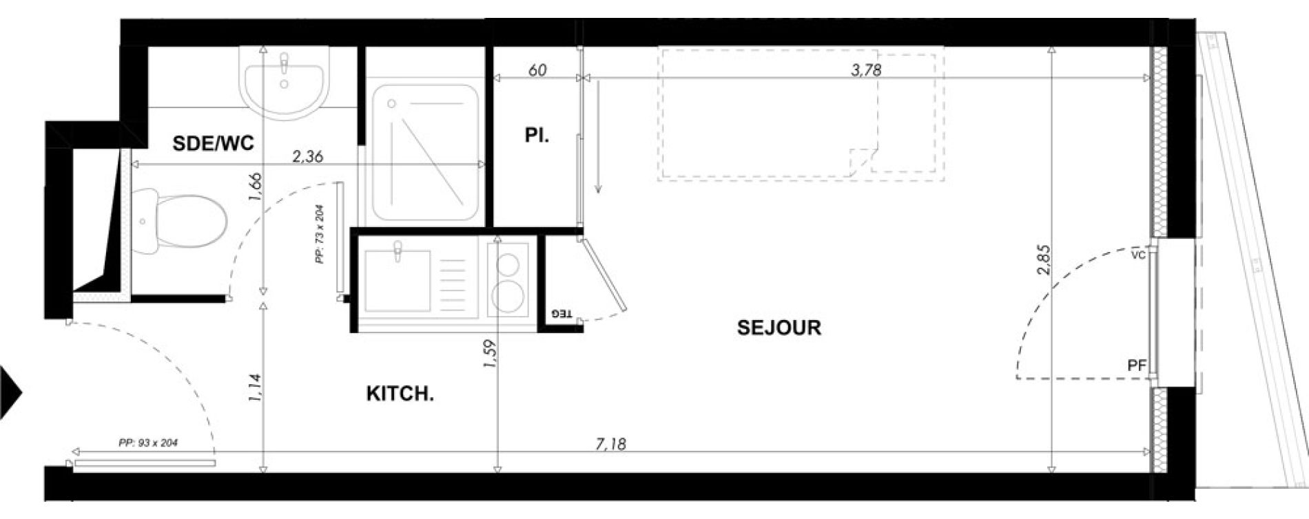 Appartement T1 meubl&eacute; de 19,30 m2 &agrave; Nice Pasteur