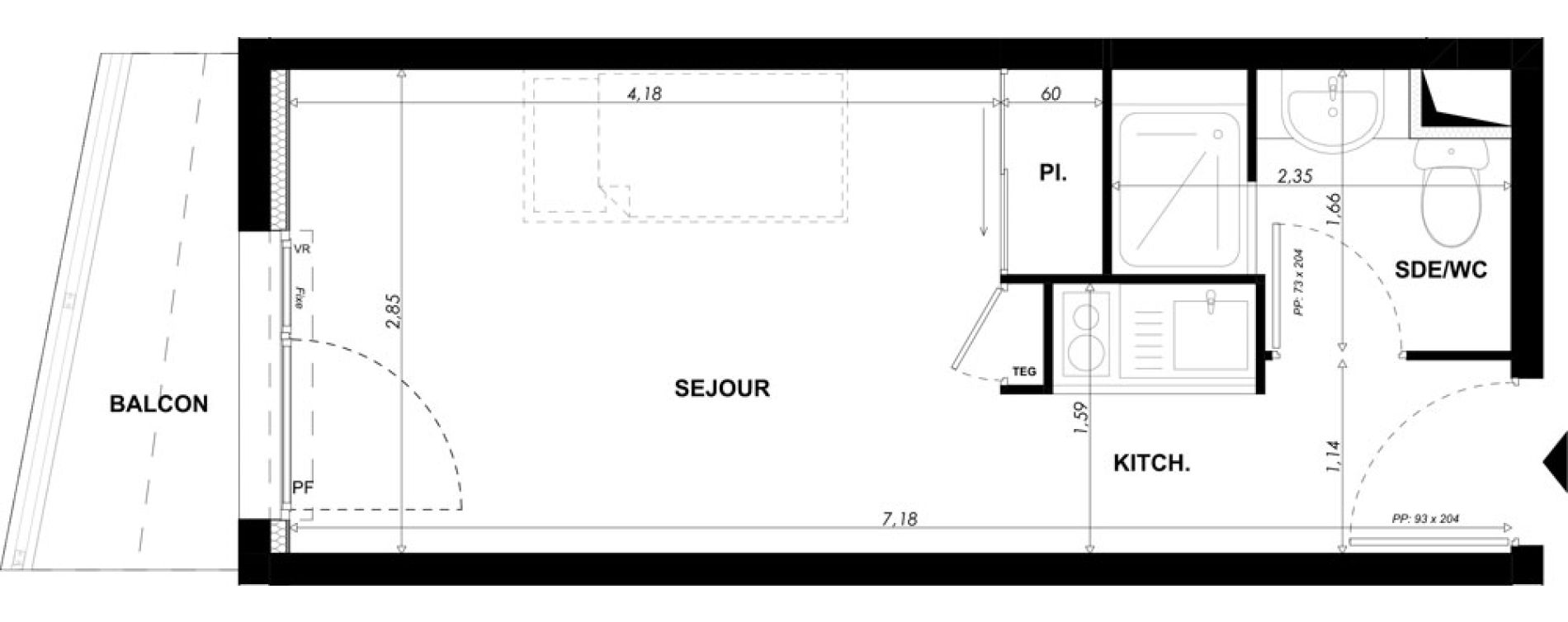 Appartement T1 meubl&eacute; de 19,75 m2 &agrave; Nice Pasteur