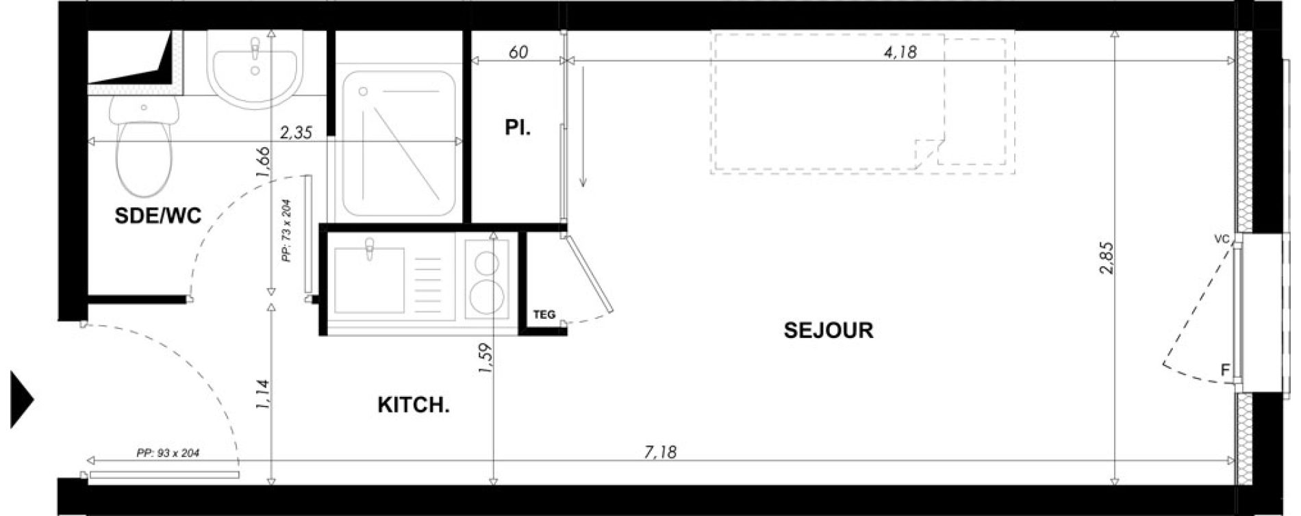 Appartement T1 meubl&eacute; de 19,75 m2 &agrave; Nice Pasteur