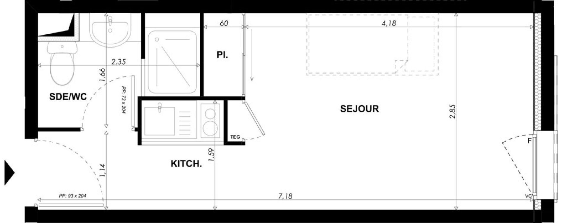 Appartement T1 meubl&eacute; de 19,80 m2 &agrave; Nice Pasteur